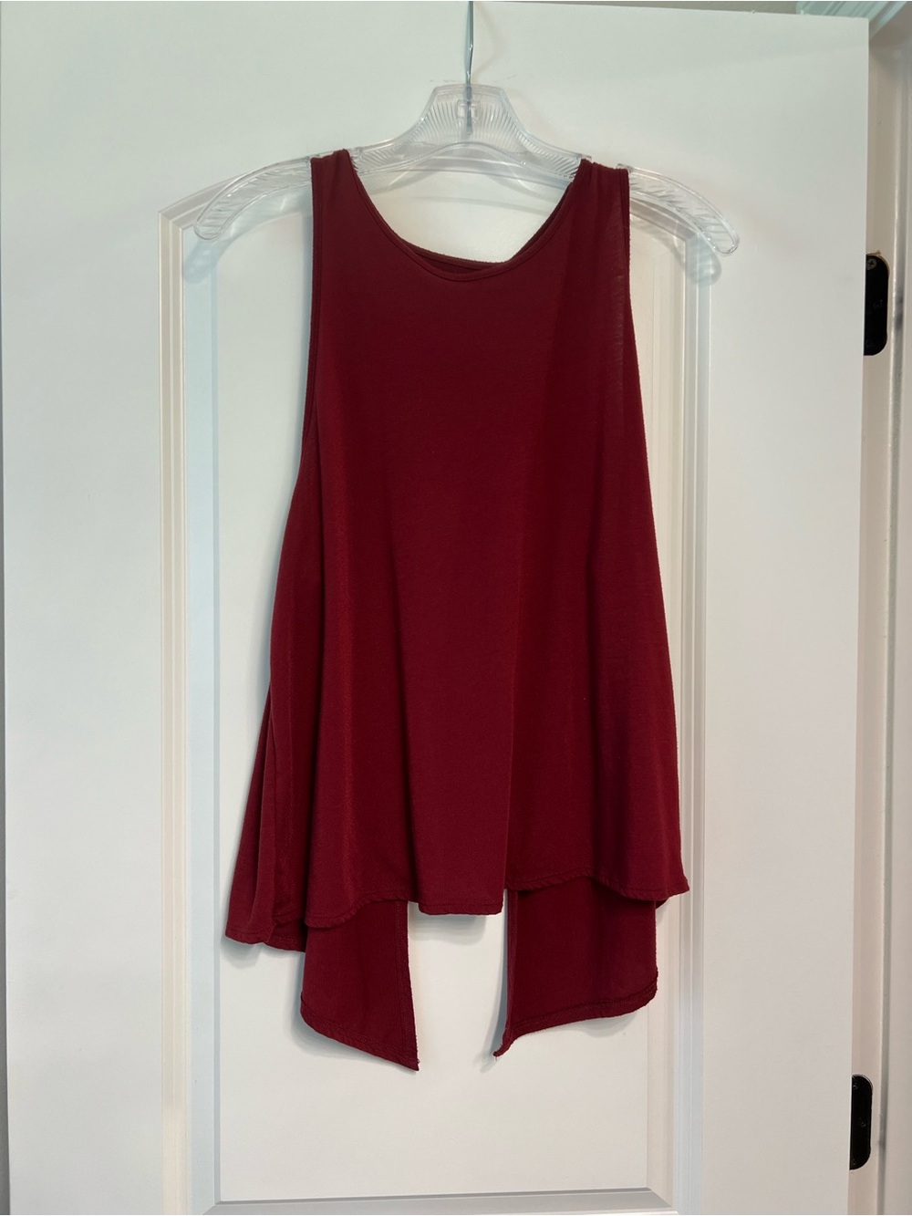 Sleeveless Draped Tank Top With Open Back- Deep Wine Red